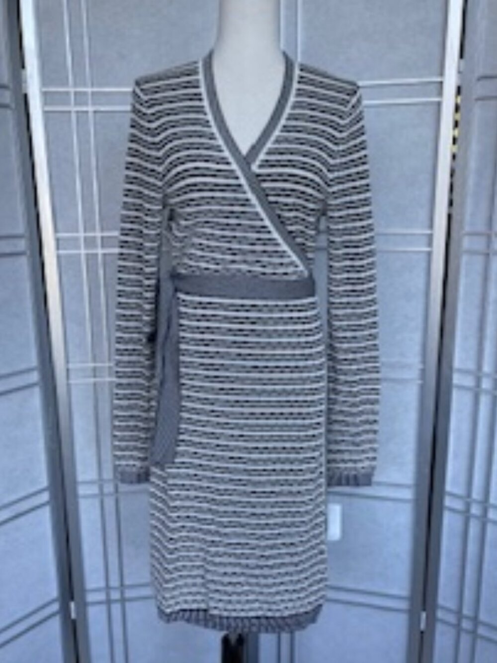 NWT Diane Von Furstenberg White/Black/Tobacco Evadine Wrap Dress sz L
